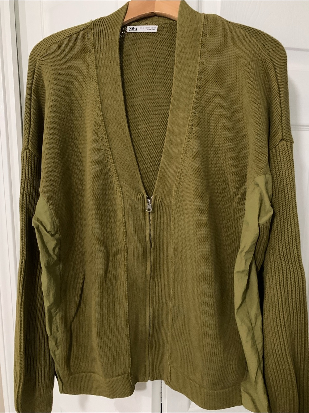 Zara Olive Green Zip Front Knit Cardigan